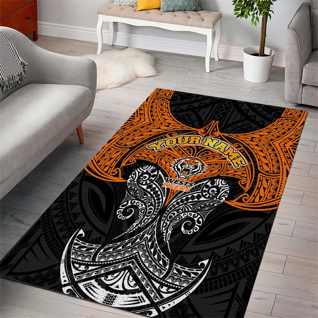 Personalized Wests Tigers Area Rug Polynesian Tribal Pattern Style