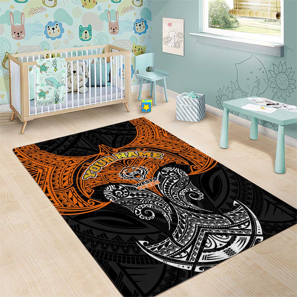 Personalized Wests Tigers Area Rug Polynesian Tribal Pattern Style