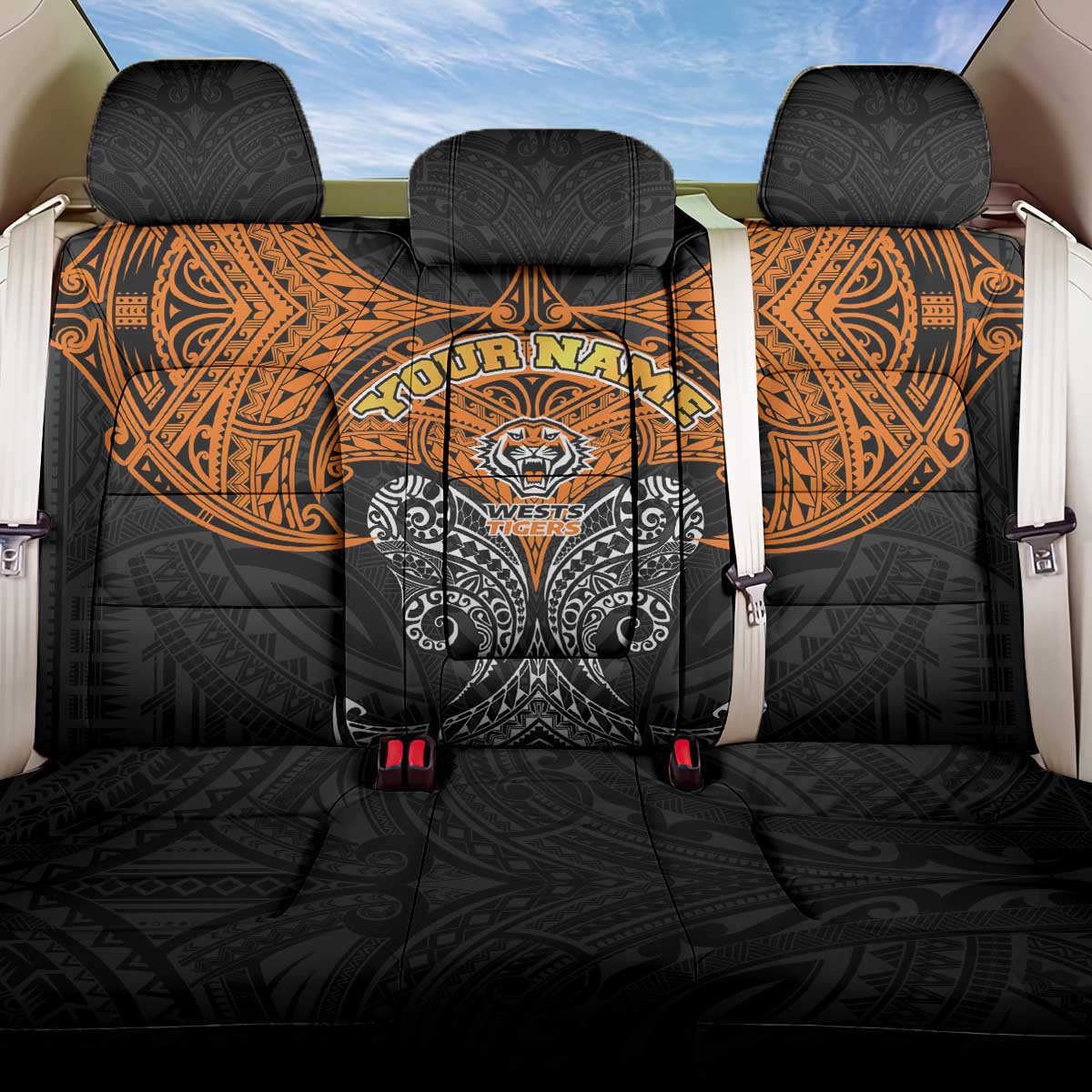 Personalized Wests Tigers Back Car Seat Cover Polynesian Tribal Pattern Style