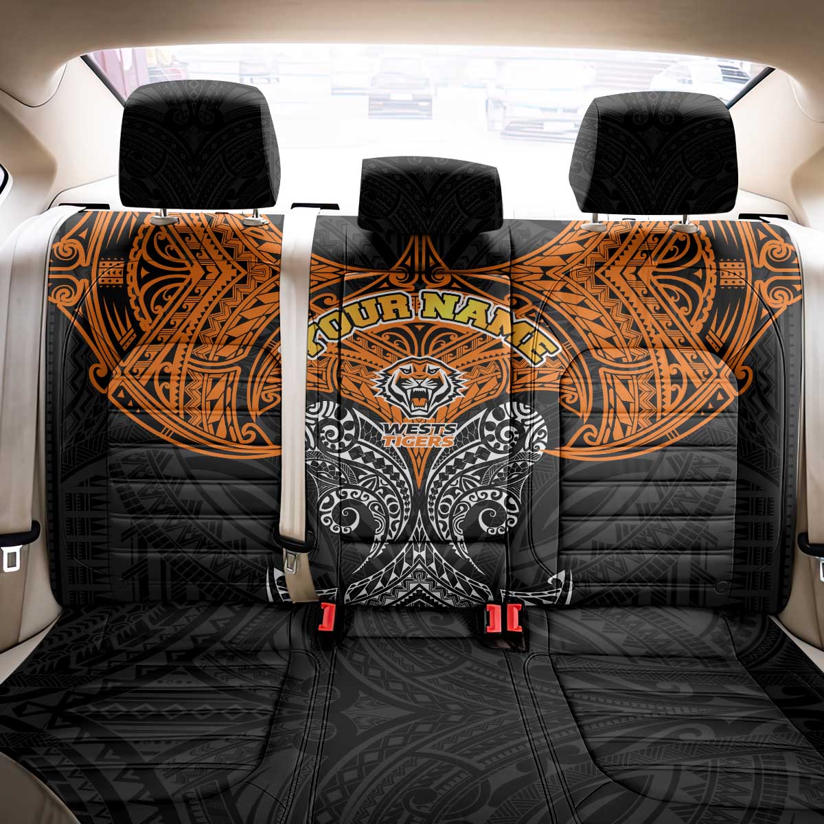 Personalized Wests Tigers Back Car Seat Cover Polynesian Tribal Pattern Style