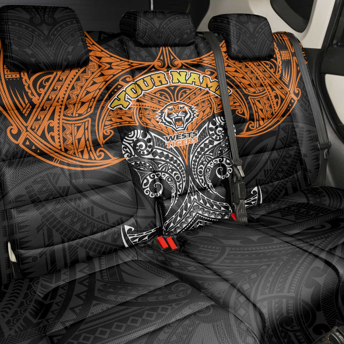 Personalized Wests Tigers Back Car Seat Cover Polynesian Tribal Pattern Style