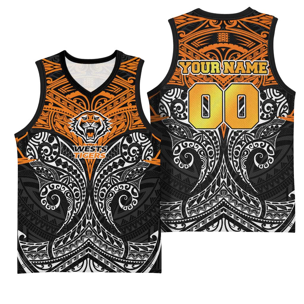 Personalized Wests Tigers Basketball Jersey Polynesian Tribal Pattern Style