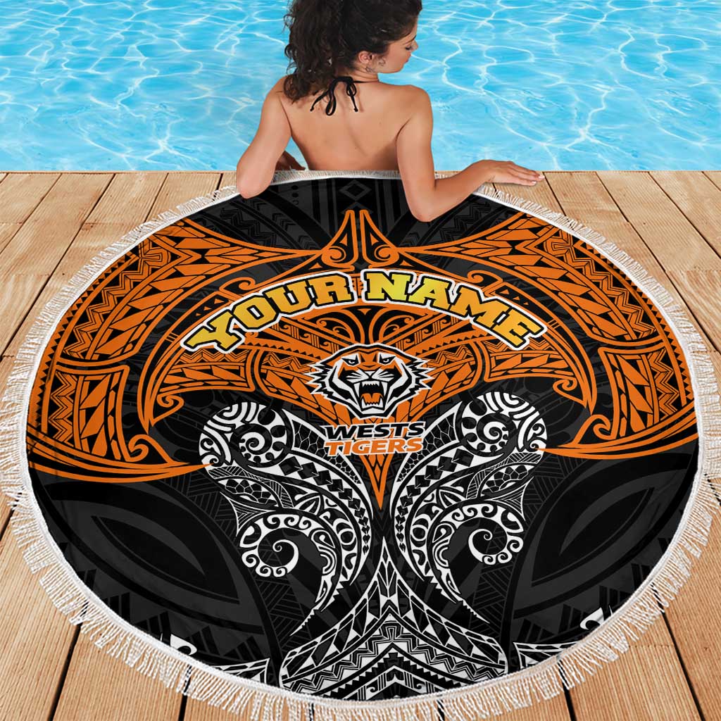 Personalized Wests Tigers Beach Blanket Polynesian Tribal Pattern Style