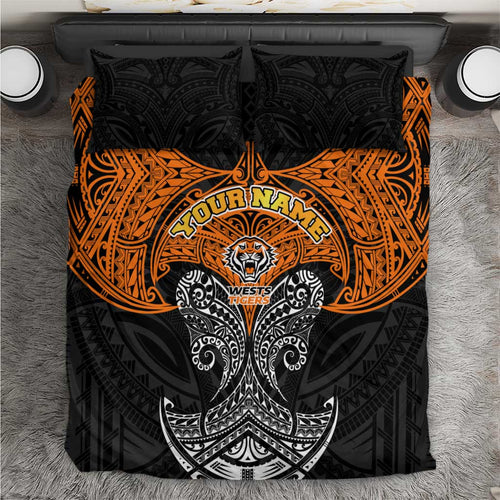 Personalized Wests Tigers Bedding Set Polynesian Tribal Pattern Style