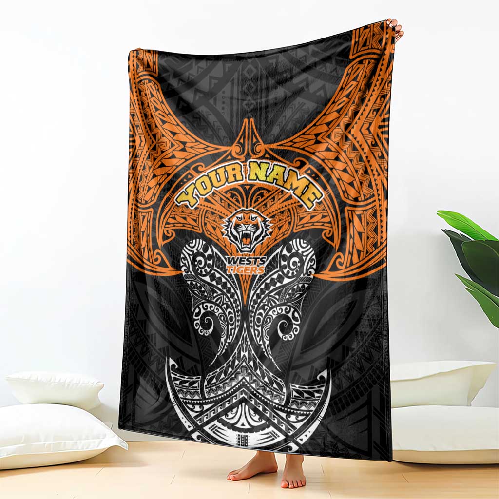 Personalized Wests Tigers Blanket Polynesian Tribal Pattern Style