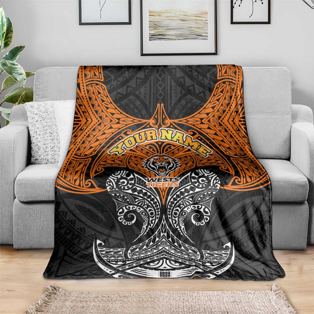 Personalized Wests Tigers Blanket Polynesian Tribal Pattern Style