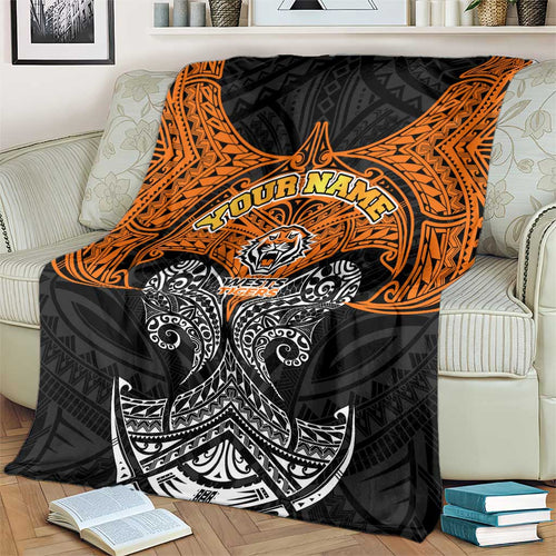 Personalized Wests Tigers Blanket Polynesian Tribal Pattern Style