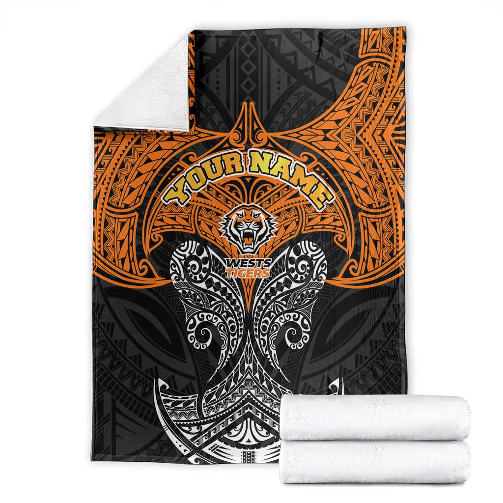 Personalized Wests Tigers Blanket Polynesian Tribal Pattern Style