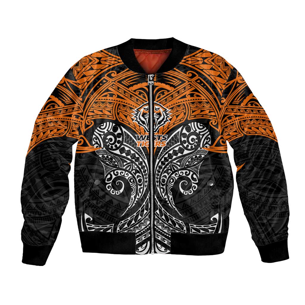 Personalized Wests Tigers Bomber Jacket Polynesian Tribal Pattern Style