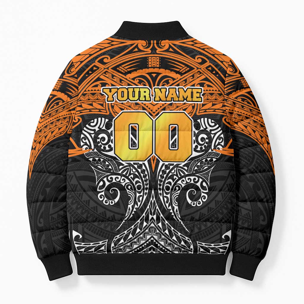 Personalized Wests Tigers Bomber Puffer Jacket Polynesian Tribal Pattern Style