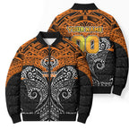 Personalized Wests Tigers Bomber Puffer Jacket Polynesian Tribal Pattern Style
