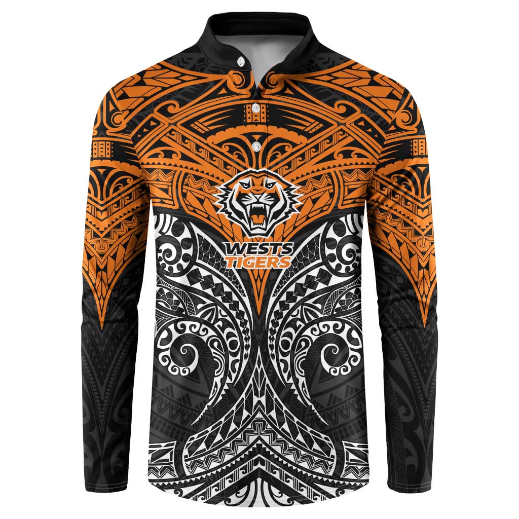 Personalized Wests Tigers Button Sweatshirt Polynesian Tribal Pattern Style