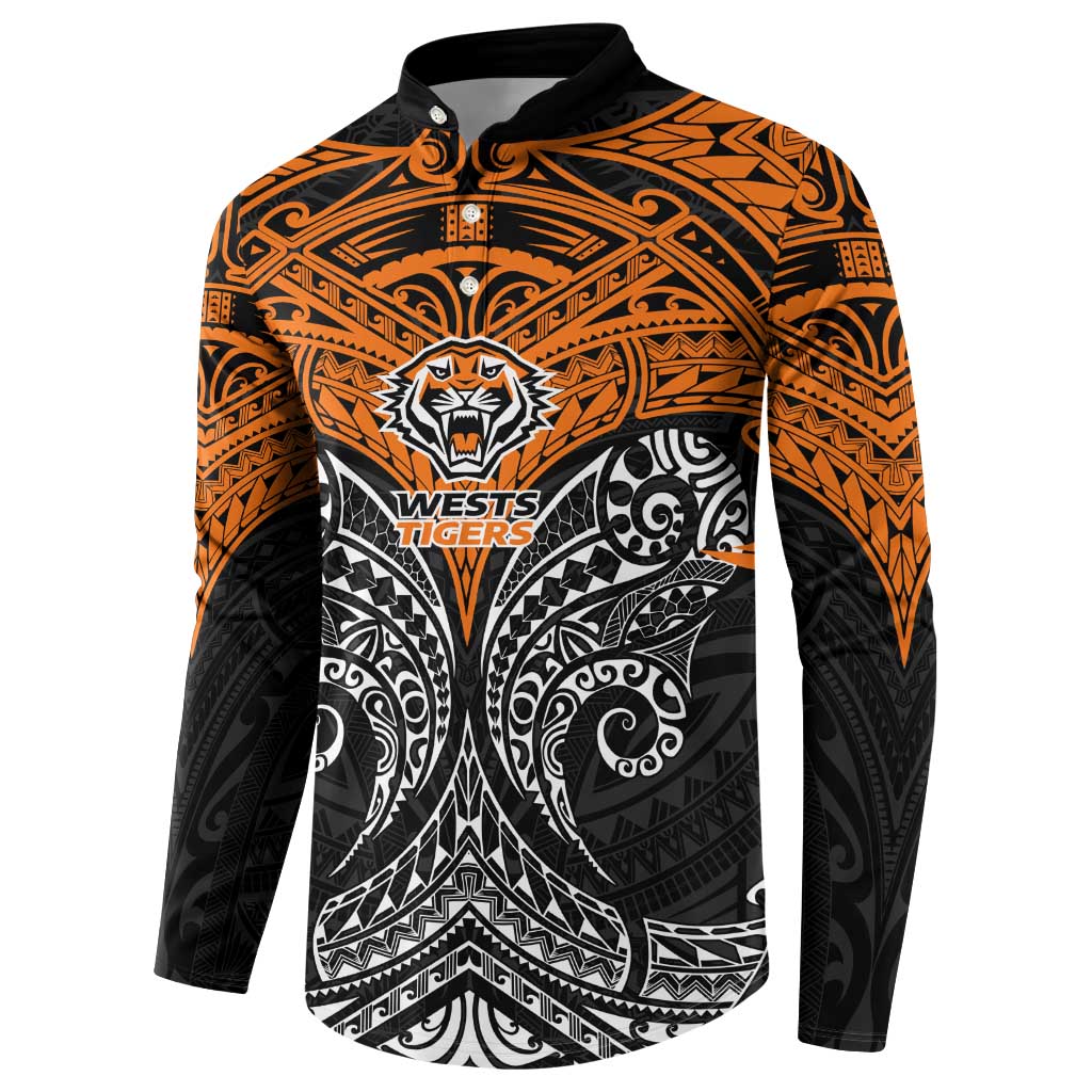 Personalized Wests Tigers Button Sweatshirt Polynesian Tribal Pattern Style