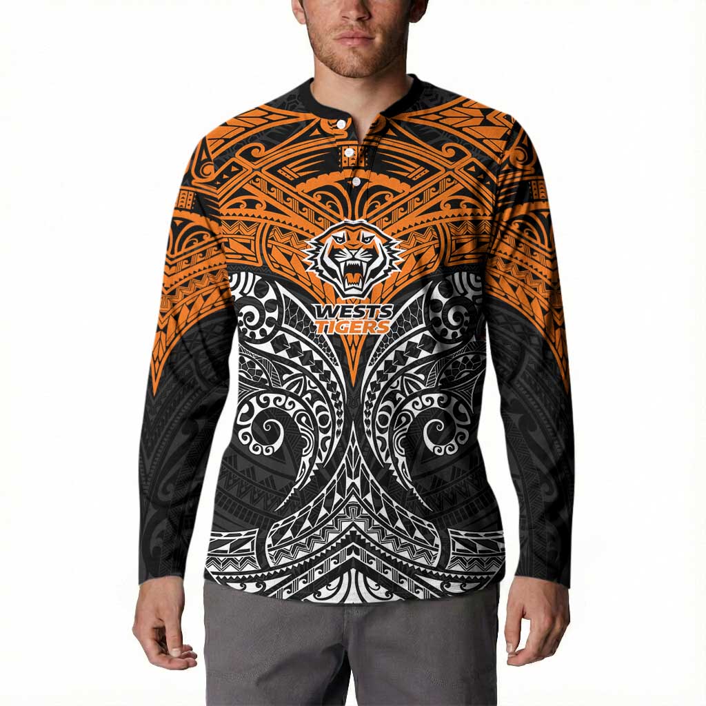 Personalized Wests Tigers Button Sweatshirt Polynesian Tribal Pattern Style