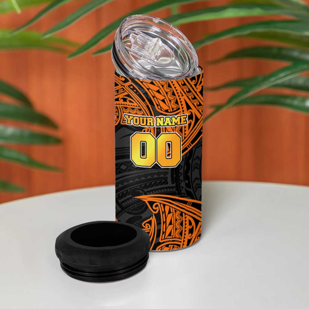 Personalized Wests Tigers 4 in 1 Can Cooler Tumbler Polynesian Tribal Pattern Style