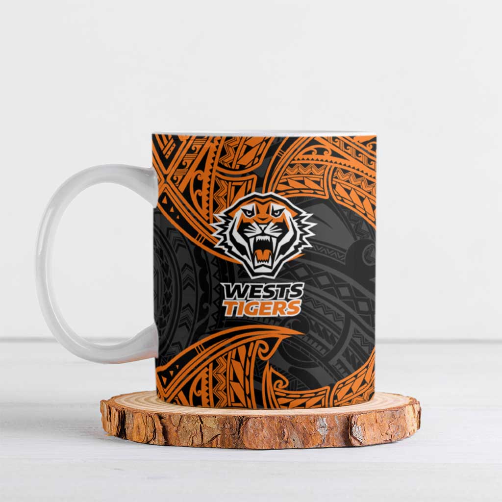 Personalized Wests Tigers Ceramic Mug Polynesian Tribal Pattern Style