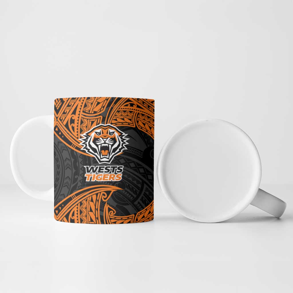 Personalized Wests Tigers Ceramic Mug Polynesian Tribal Pattern Style