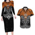 Personalized Wests Tigers Couples Matching Long Sleeve Bodycon Dress and Hawaiian Shirt Polynesian Tribal Pattern Style