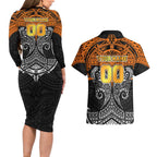 Personalized Wests Tigers Couples Matching Long Sleeve Bodycon Dress and Hawaiian Shirt Polynesian Tribal Pattern Style