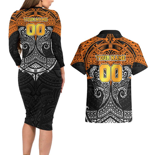 Personalized Wests Tigers Couples Matching Long Sleeve Bodycon Dress and Hawaiian Shirt Polynesian Tribal Pattern Style