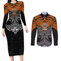 Personalized Wests Tigers Couples Matching Long Sleeve Bodycon Dress and Long Sleeve Button Shirt Polynesian Tribal Pattern Style