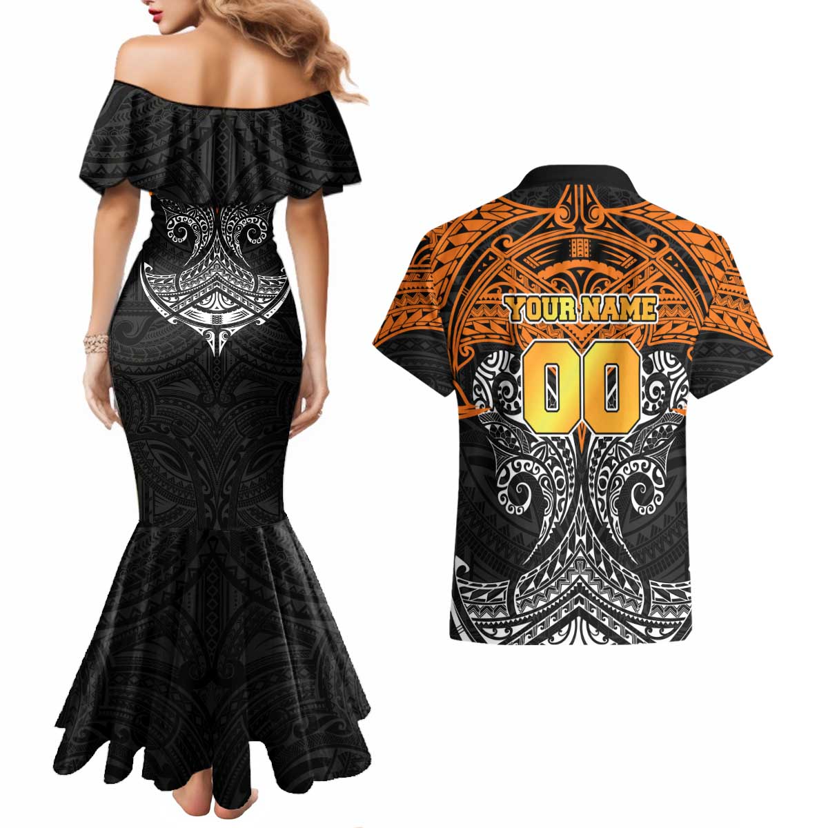 Personalized Wests Tigers Couples Matching Mermaid Dress and Hawaiian Shirt Polynesian Tribal Pattern Style