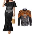 Personalized Wests Tigers Couples Matching Mermaid Dress and Long Sleeve Button Shirt Polynesian Tribal Pattern Style