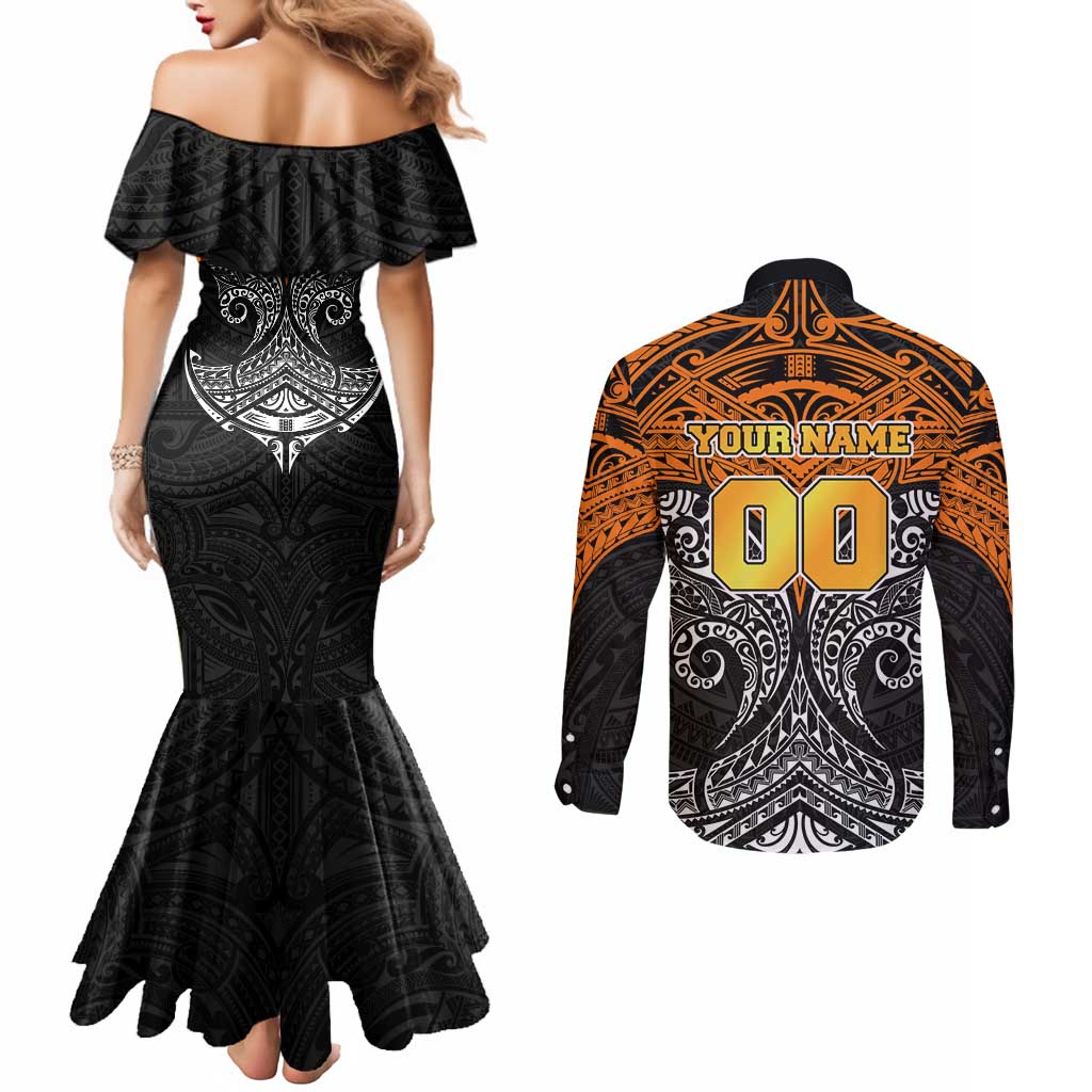 Personalized Wests Tigers Couples Matching Mermaid Dress and Long Sleeve Button Shirt Polynesian Tribal Pattern Style