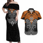 Personalized Wests Tigers Couples Matching Off Shoulder Maxi Dress and Hawaiian Shirt Polynesian Tribal Pattern Style