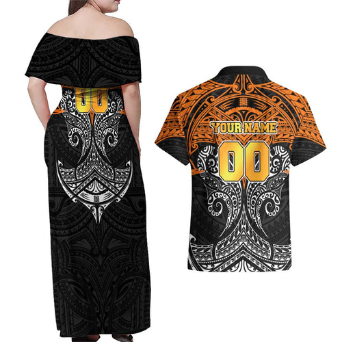 Personalized Wests Tigers Couples Matching Off Shoulder Maxi Dress and Hawaiian Shirt Polynesian Tribal Pattern Style