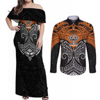 Personalized Wests Tigers Couples Matching Off Shoulder Maxi Dress and Long Sleeve Button Shirt Polynesian Tribal Pattern Style