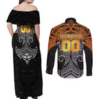 Personalized Wests Tigers Couples Matching Off Shoulder Maxi Dress and Long Sleeve Button Shirt Polynesian Tribal Pattern Style