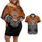 Personalized Wests Tigers Couples Matching Off Shoulder Short Dress and Hawaiian Shirt Polynesian Tribal Pattern Style