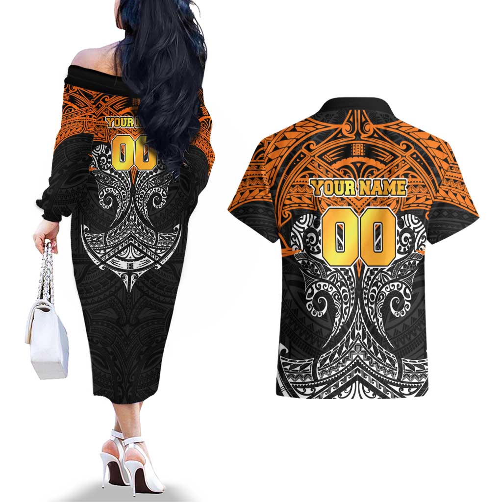 Personalized Wests Tigers Couples Matching Off The Shoulder Long Sleeve Dress and Hawaiian Shirt Polynesian Tribal Pattern Style