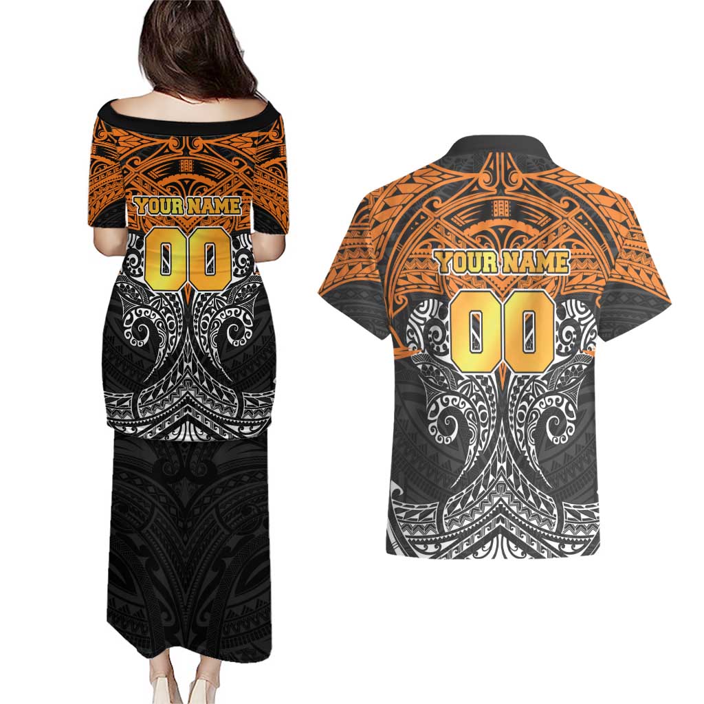 Personalized Wests Tigers Couples Matching Puletasi and Hawaiian Shirt Polynesian Tribal Pattern Style