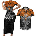 Personalized Wests Tigers Couples Matching Short Sleeve Bodycon Dress and Hawaiian Shirt Polynesian Tribal Pattern Style
