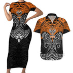 Personalized Wests Tigers Couples Matching Short Sleeve Bodycon Dress and Hawaiian Shirt Polynesian Tribal Pattern Style