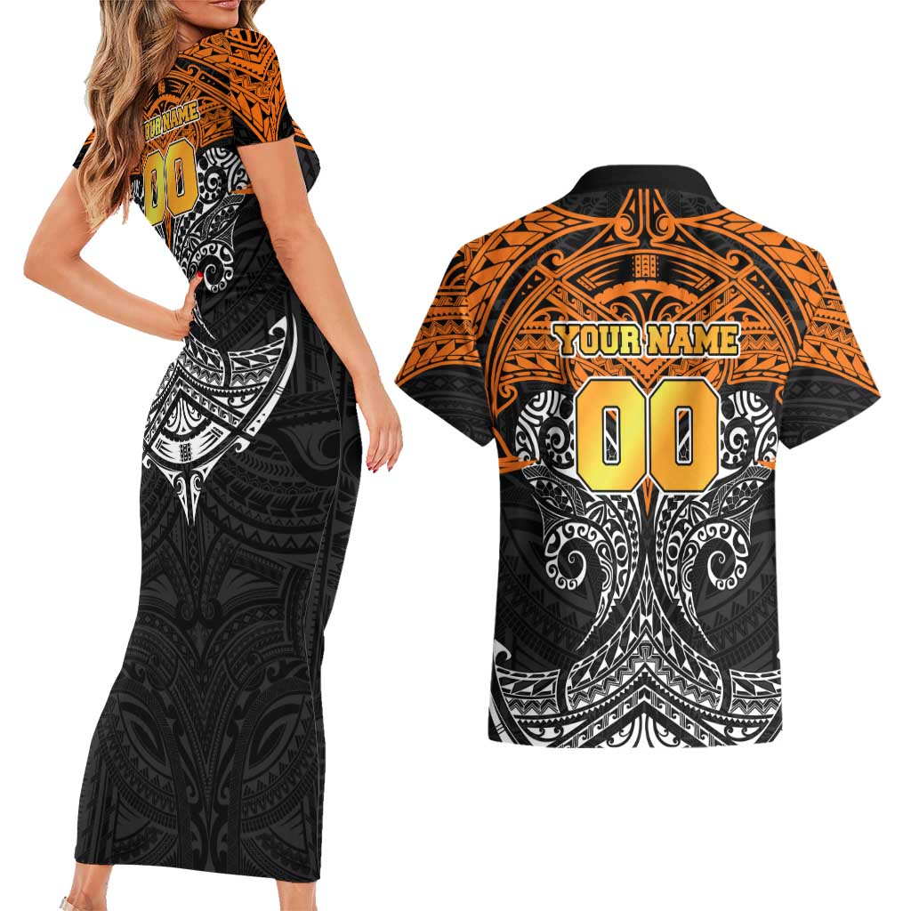 Personalized Wests Tigers Couples Matching Short Sleeve Bodycon Dress and Hawaiian Shirt Polynesian Tribal Pattern Style