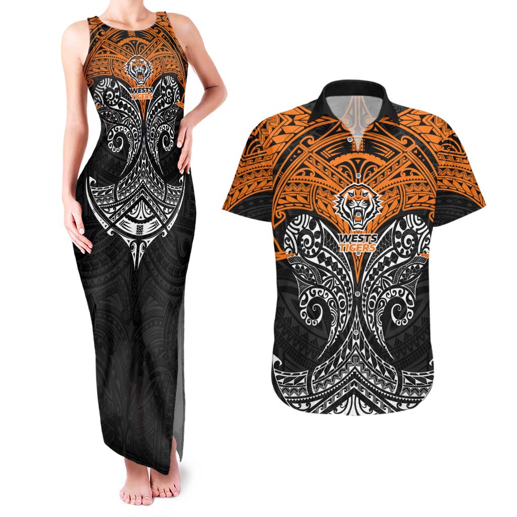 Personalized Wests Tigers Couples Matching Tank Maxi Dress and Hawaiian Shirt Polynesian Tribal Pattern Style