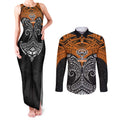 Personalized Wests Tigers Couples Matching Tank Maxi Dress and Long Sleeve Button Shirt Polynesian Tribal Pattern Style