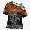 Personalized Wests Tigers Cross Shoulder Shirt Polynesian Tribal Pattern Style