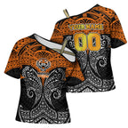 Personalized Wests Tigers Cross Shoulder Shirt Polynesian Tribal Pattern Style