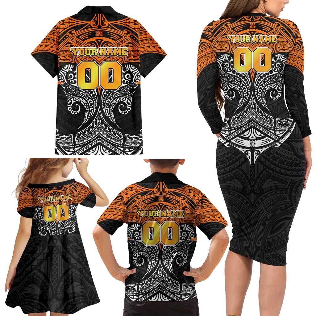 Personalized Wests Tigers Family Matching Long Sleeve Bodycon Dress and Hawaiian Shirt Polynesian Tribal Pattern Style