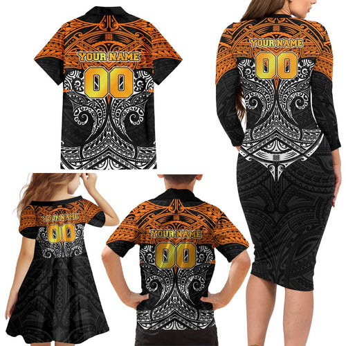 Personalized Wests Tigers Family Matching Long Sleeve Bodycon Dress and Hawaiian Shirt Polynesian Tribal Pattern Style