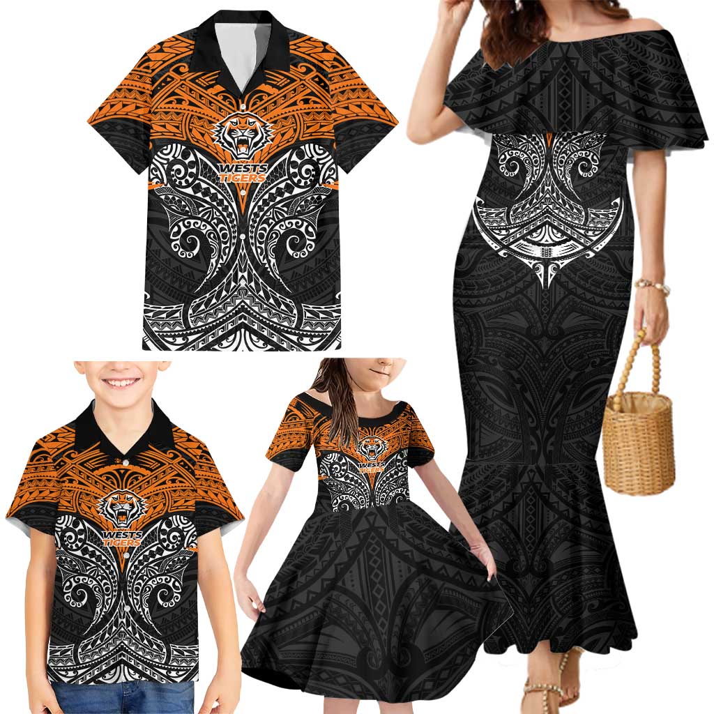 Personalized Wests Tigers Family Matching Mermaid Dress and Hawaiian Shirt Polynesian Tribal Pattern Style