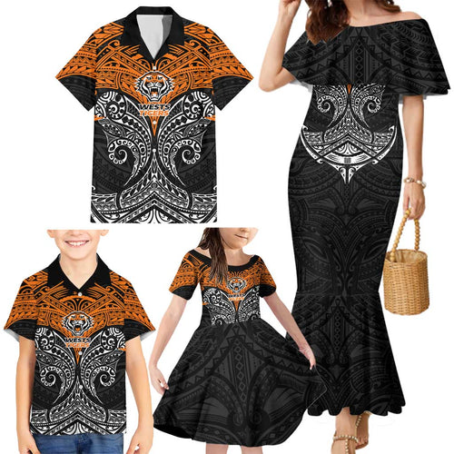 Personalized Wests Tigers Family Matching Mermaid Dress and Hawaiian Shirt Polynesian Tribal Pattern Style