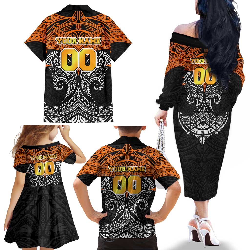 Personalized Wests Tigers Family Matching Off The Shoulder Long Sleeve Dress and Hawaiian Shirt Polynesian Tribal Pattern Style