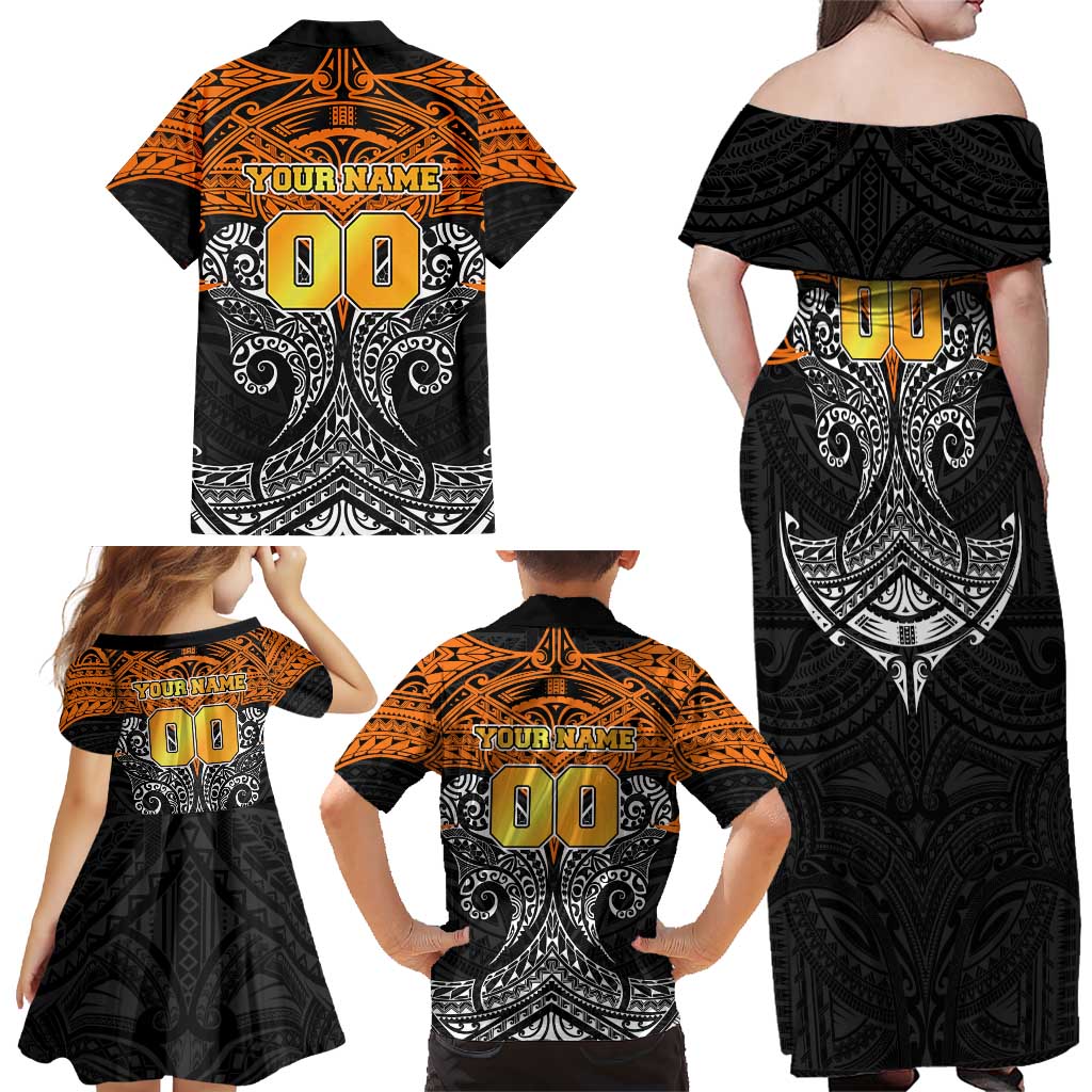 Personalized Wests Tigers Family Matching Off Shoulder Maxi Dress and Hawaiian Shirt Polynesian Tribal Pattern Style