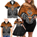 Personalized Wests Tigers Family Matching Off Shoulder Short Dress and Hawaiian Shirt Polynesian Tribal Pattern Style