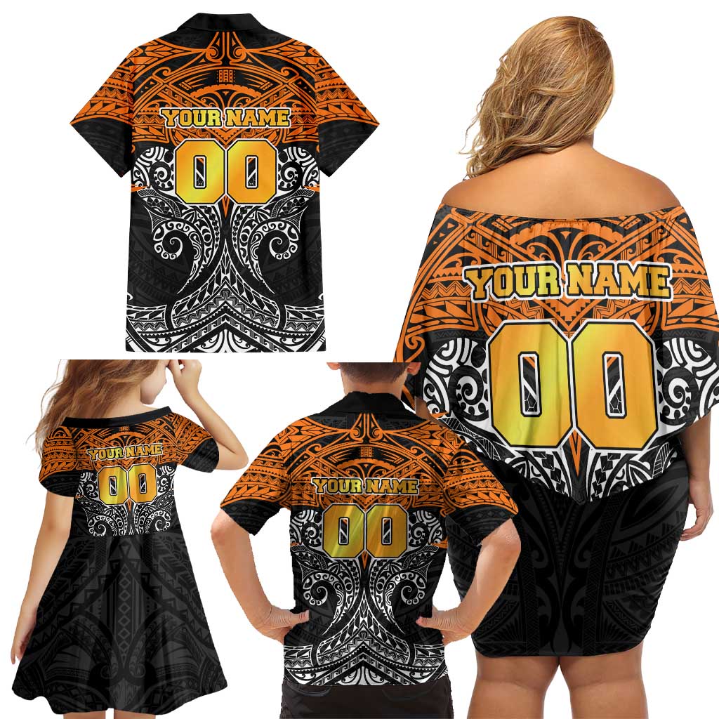 Personalized Wests Tigers Family Matching Off Shoulder Short Dress and Hawaiian Shirt Polynesian Tribal Pattern Style